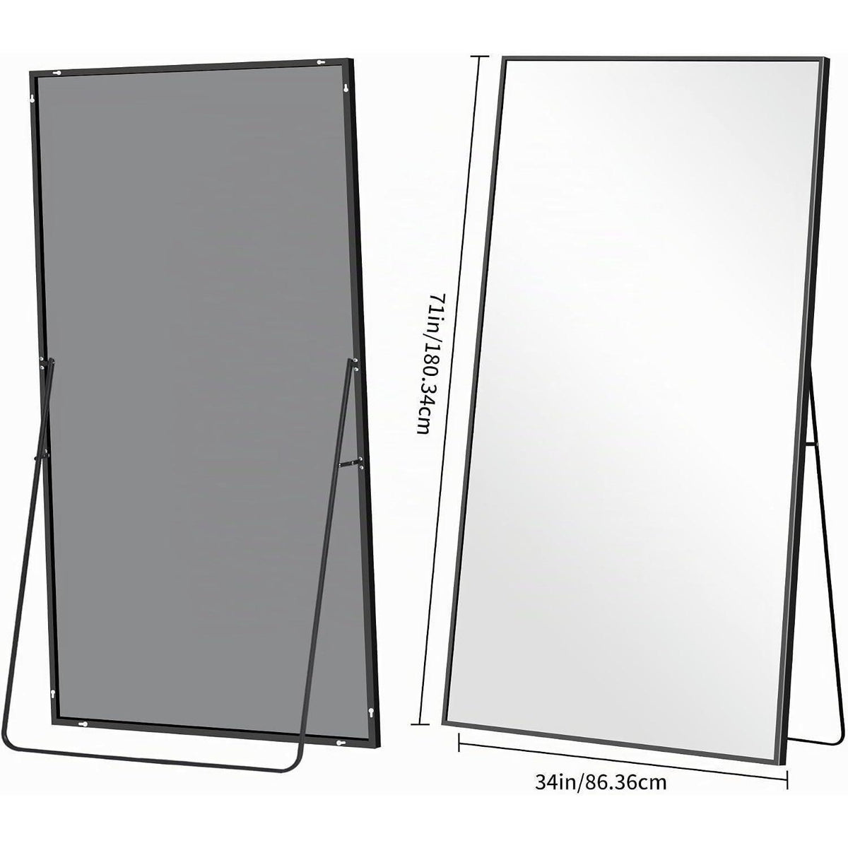 Großer Standspiegel 180x86cm mit schwarzem Aluminiumrahmen