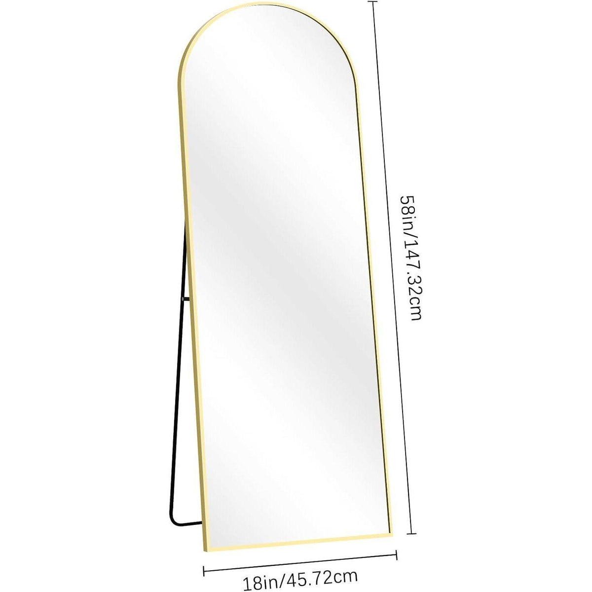 Großer Bogen Standspiegel 147x47cm mit Goldrahmen