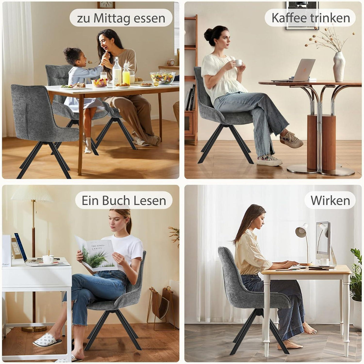 Drehbarer Esszimmerstuhl Set, Dunkelgrau - Chenille Polsterstuhl 2er Set