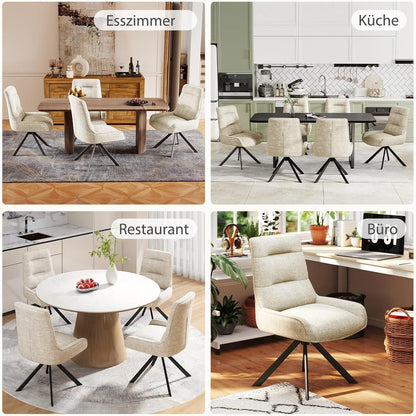Drehstuhl Esszimmer 6er Set – Chenille Esszimmerstühle Beige