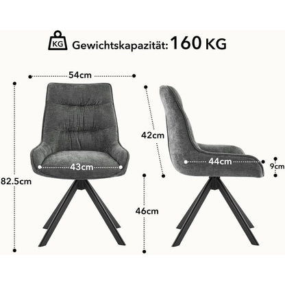 Drehstuhl Esszimmer 6er Set – Chenille Polsterstuhl 360° drehbar
