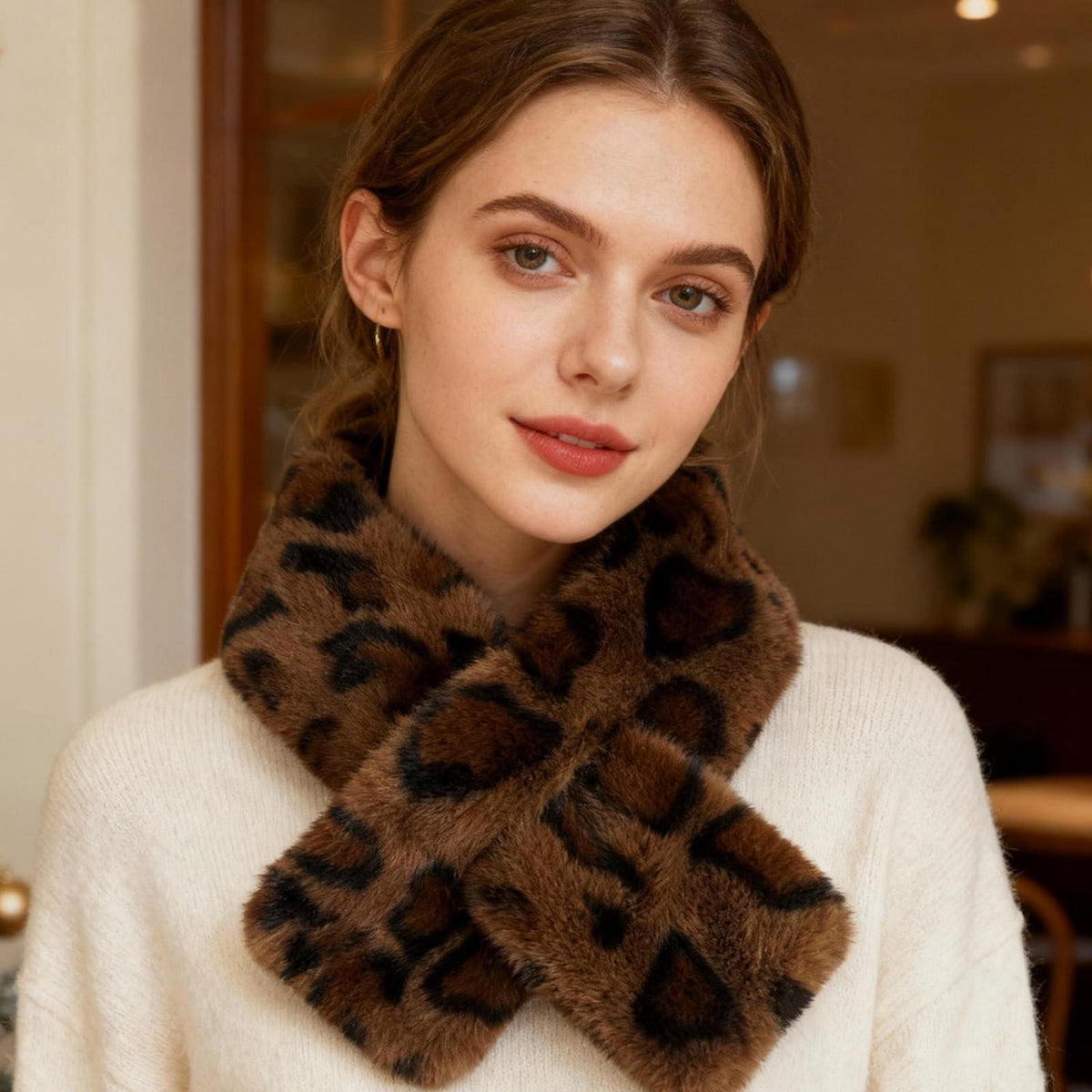 Schal Damen Kunstfell Leopardenmuster warm und stilvoll