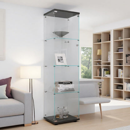 Moderne Glasvitrine 4-Ebenen – Freistehendes Bücherregal Schwarz