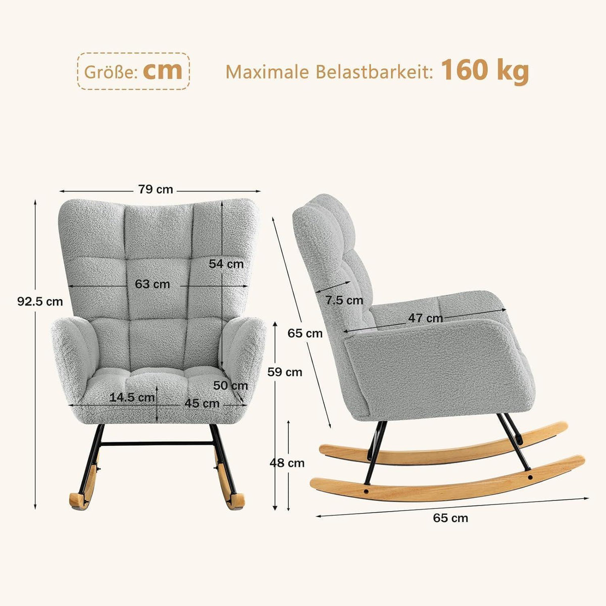 Schaukelsessel Grau – Bequemer Lesesessel für Wohnzimmer & Babyzimmer