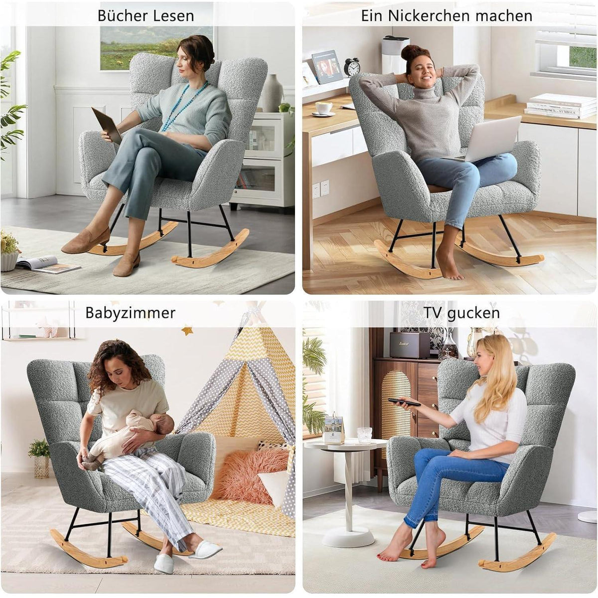 Schaukelsessel Grau – Bequemer Lesesessel für Wohnzimmer & Babyzimmer