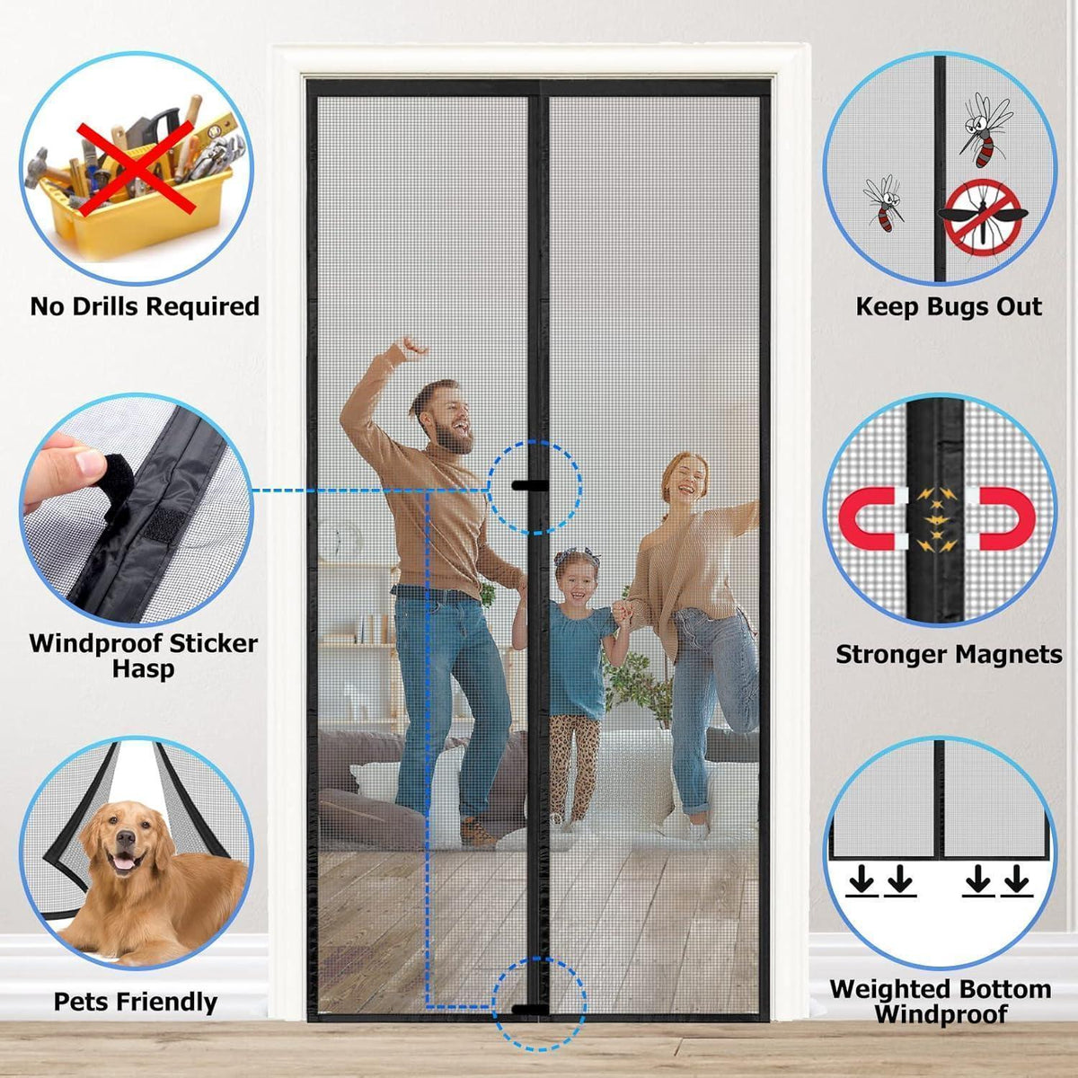 Magnetvorhang 120x200 cm – Fliegengitter ohne Bohren & Selbstverschluss