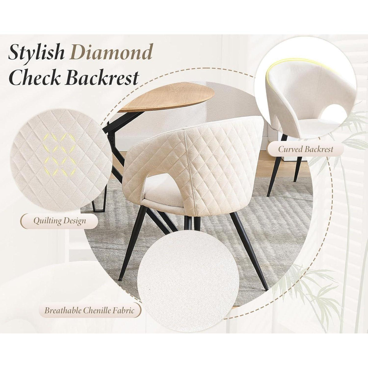 Esszimmerstühle 2er Set, Beige, Stepp-Design & Durchbrochene Rückenlehne