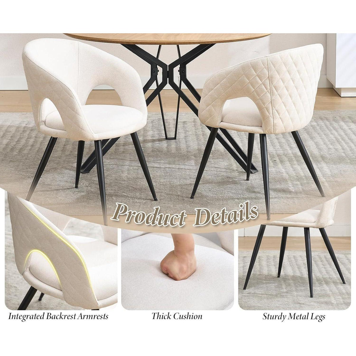 Esszimmerstühle Set 4er – Beige, Stepp-Design & Metallbeine