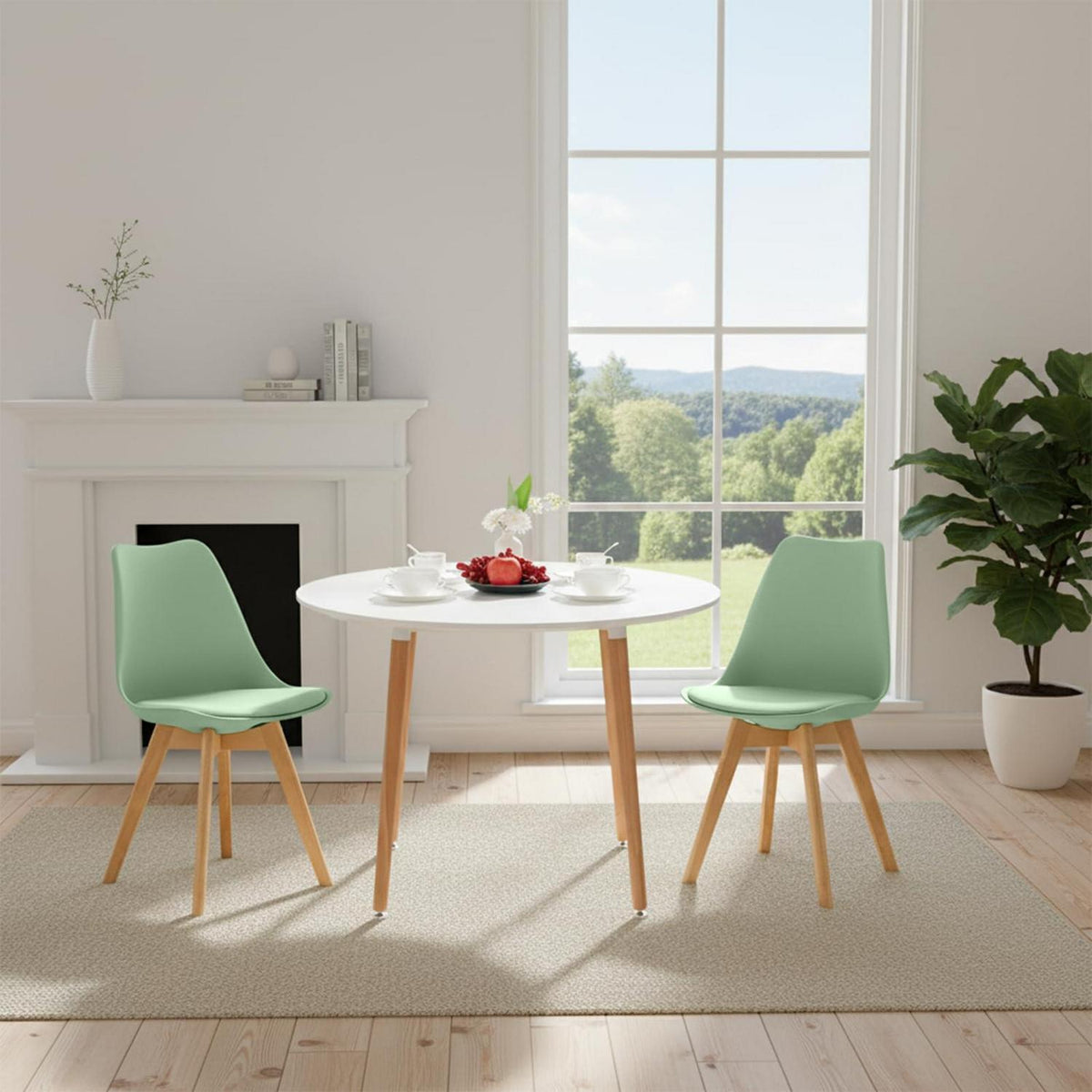 Esstisch Set 100cm Holztisch & 2 Eiscreme-Grüne Stühle