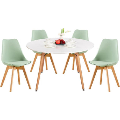Esstisch Set 120cm Holztisch mit 4 Eiscreme-Grün Stühlen