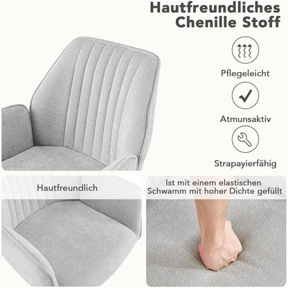 Drehbarer Esszimmerstuhl mit Armlehne & Chenille Bezug - Set 2 Stück