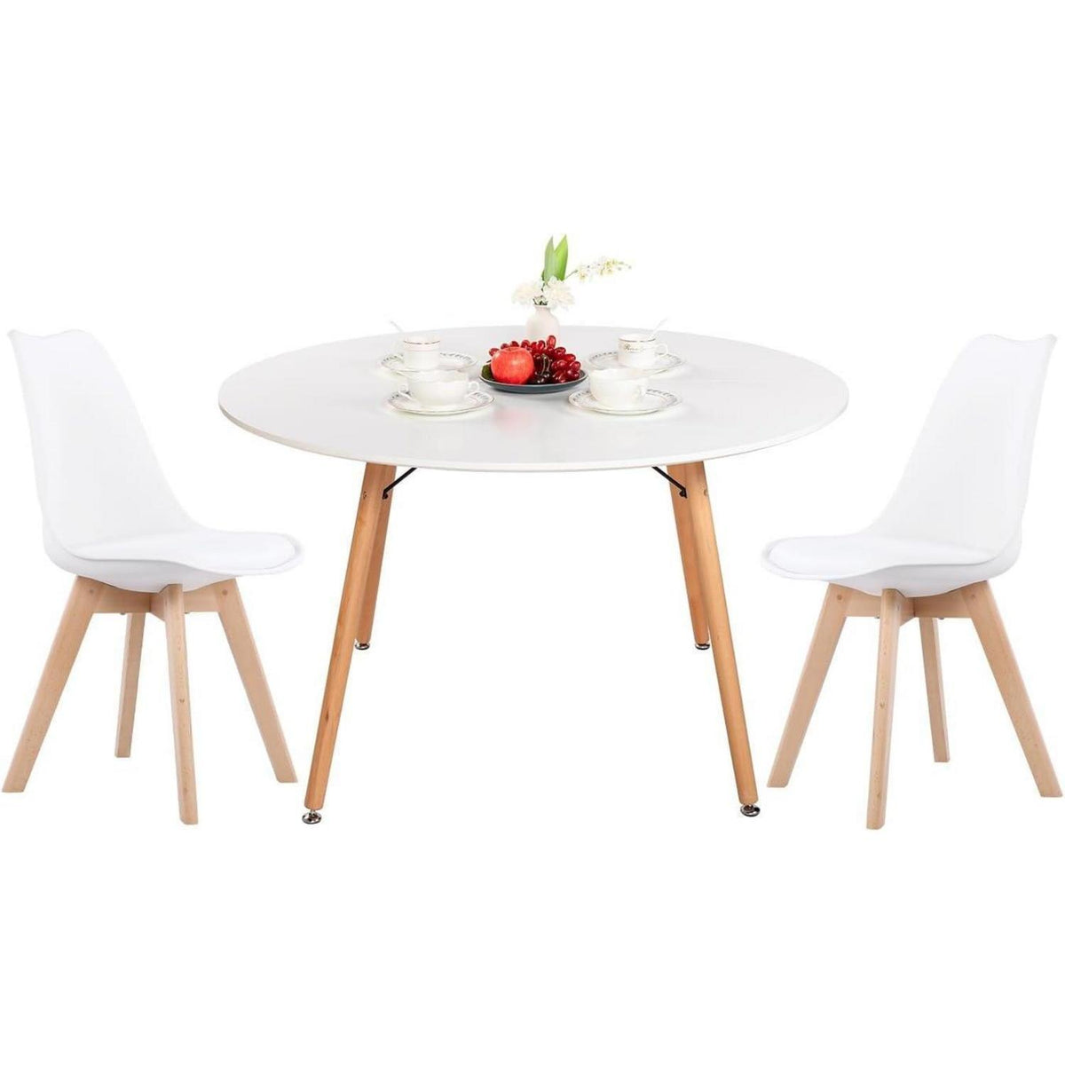 Esstisch Set 120cm Weiß mit 2 Buche Stühlen