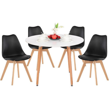 Esstisch Set mit 4 skandinavischen Stühlen – Weiß & Schwarz