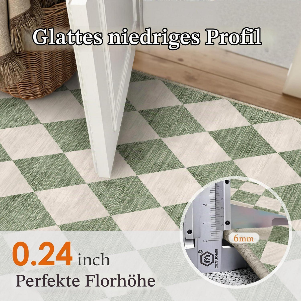 Grüner Teppich 160x230cm Waschbar Kariert Modern Rechteckig