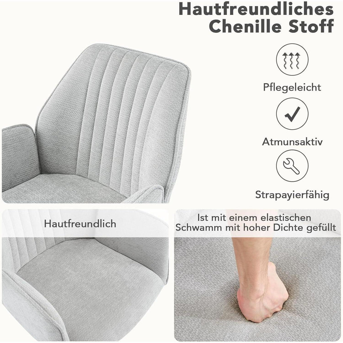 Drehbarer Esszimmerstuhl mit Armlehne & Chenillebezug - Set 4 Stück