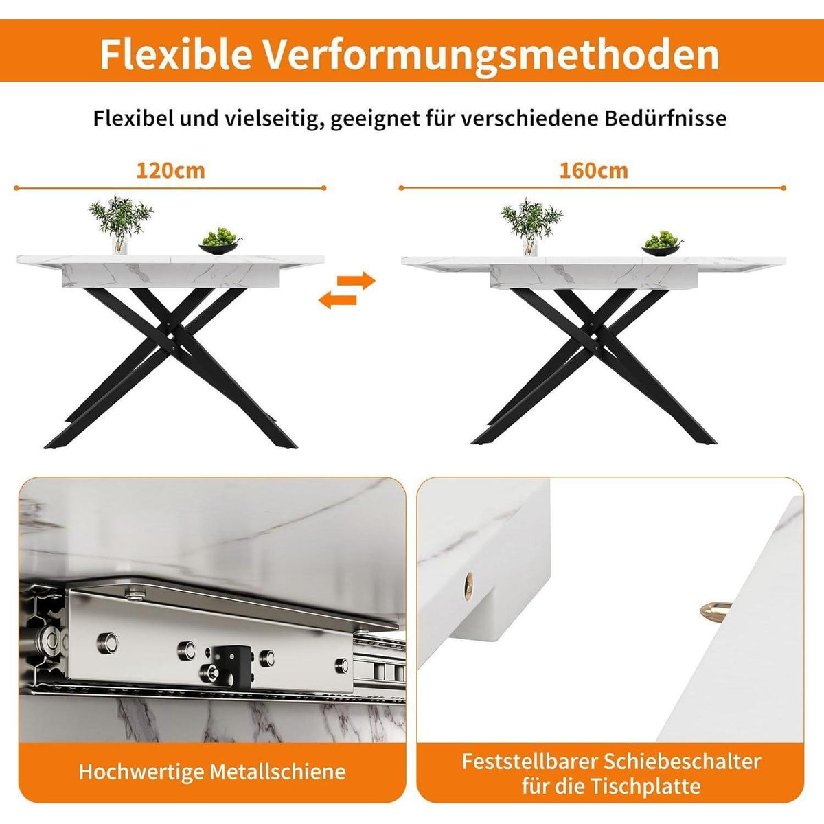 Ausziehbarer Esstisch Weiß 120-160cm – Modern & Stabil