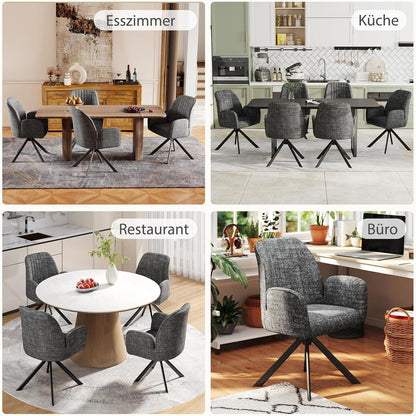 Drehbarer Esszimmerstuhl mit Armlehne & Chenille Bezug - Dunkelgrau 4er Set