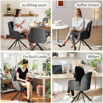 Drehbarer Esszimmerstuhl Set, Dunkelgrau, 6 Stück mit Chenille