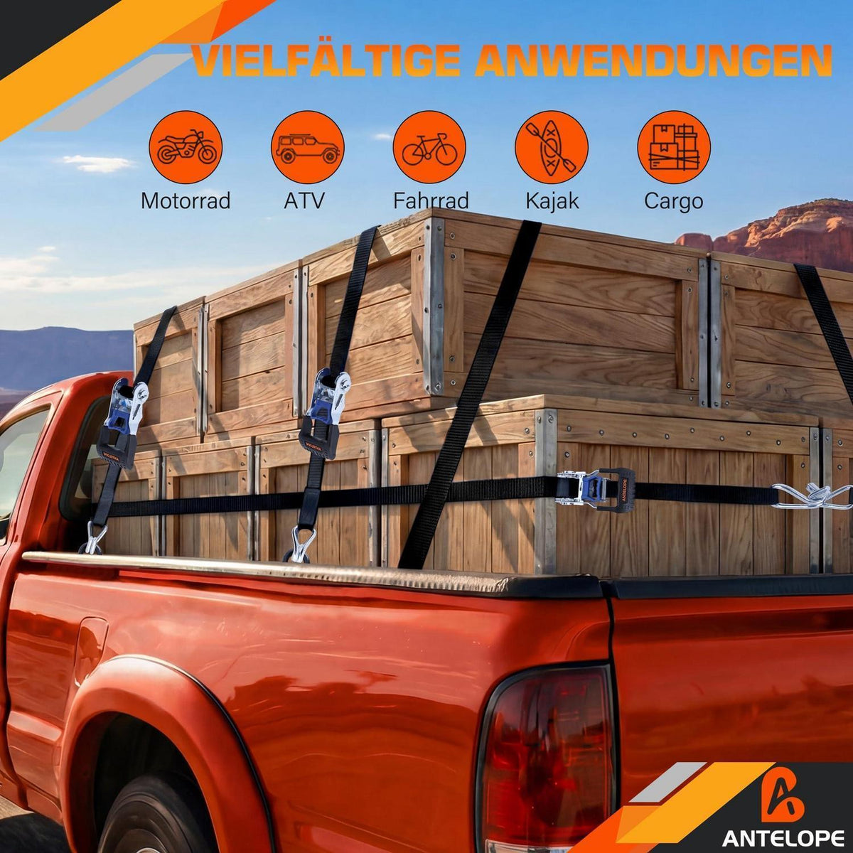 Spanngurte mit Ratsche 4er-Set | J-Haken, 6m Länge