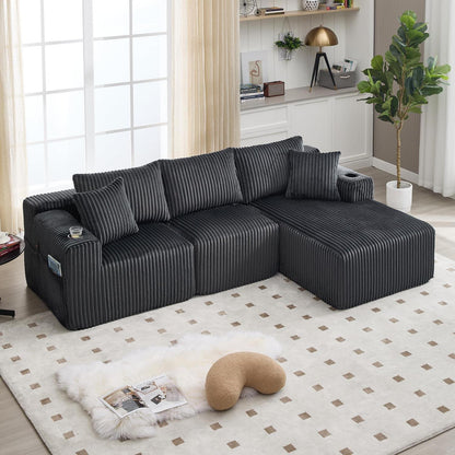 Cordo L-Form Sofa Grau – Eckcouch mit Getränkehaltern & Taschen