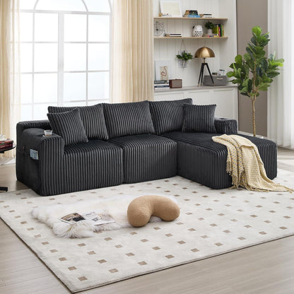 Cordo L-Form Sofa Grau – Eckcouch mit Getränkehaltern & Taschen