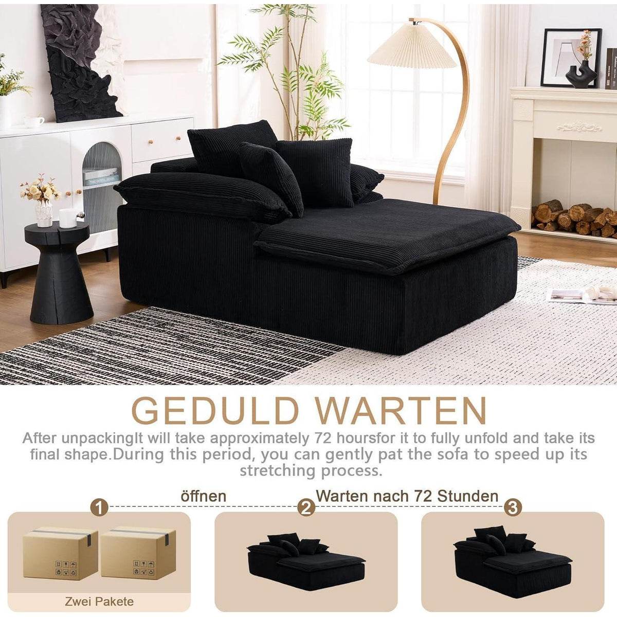 Modernes Cord Schlafsofa mit Memory-Schaum – Schwarz