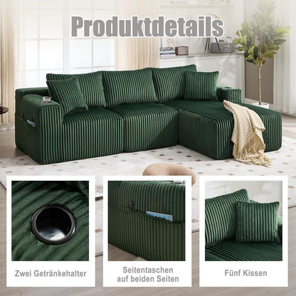Cordo Ecksofa L-Form Smaragdgrün – Komfortabel & Vielseitig