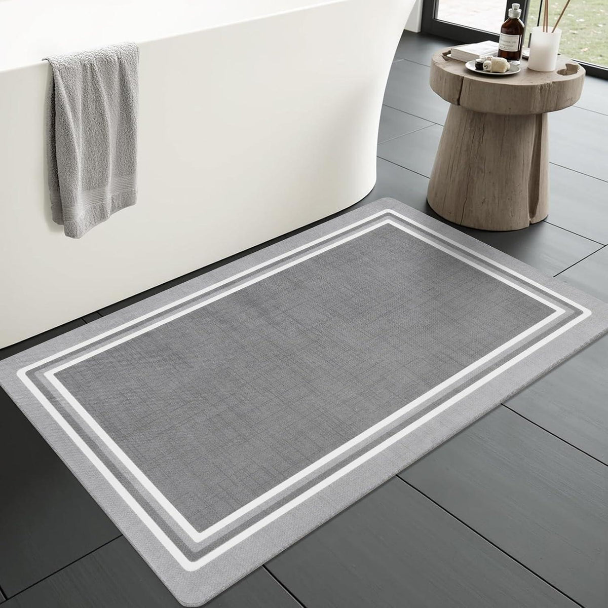 Rutschfeste Badematte Hellgrau 50x80 cm – Schnelltrocknend & Pflegeleicht