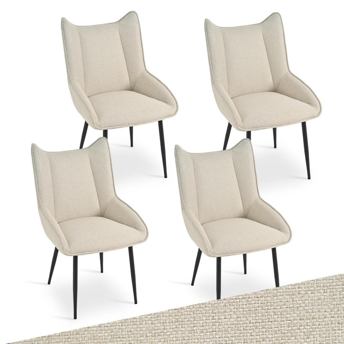 Moderner Esszimmerstuhl Set 4er – Beige, Leinen-Polyester Mix