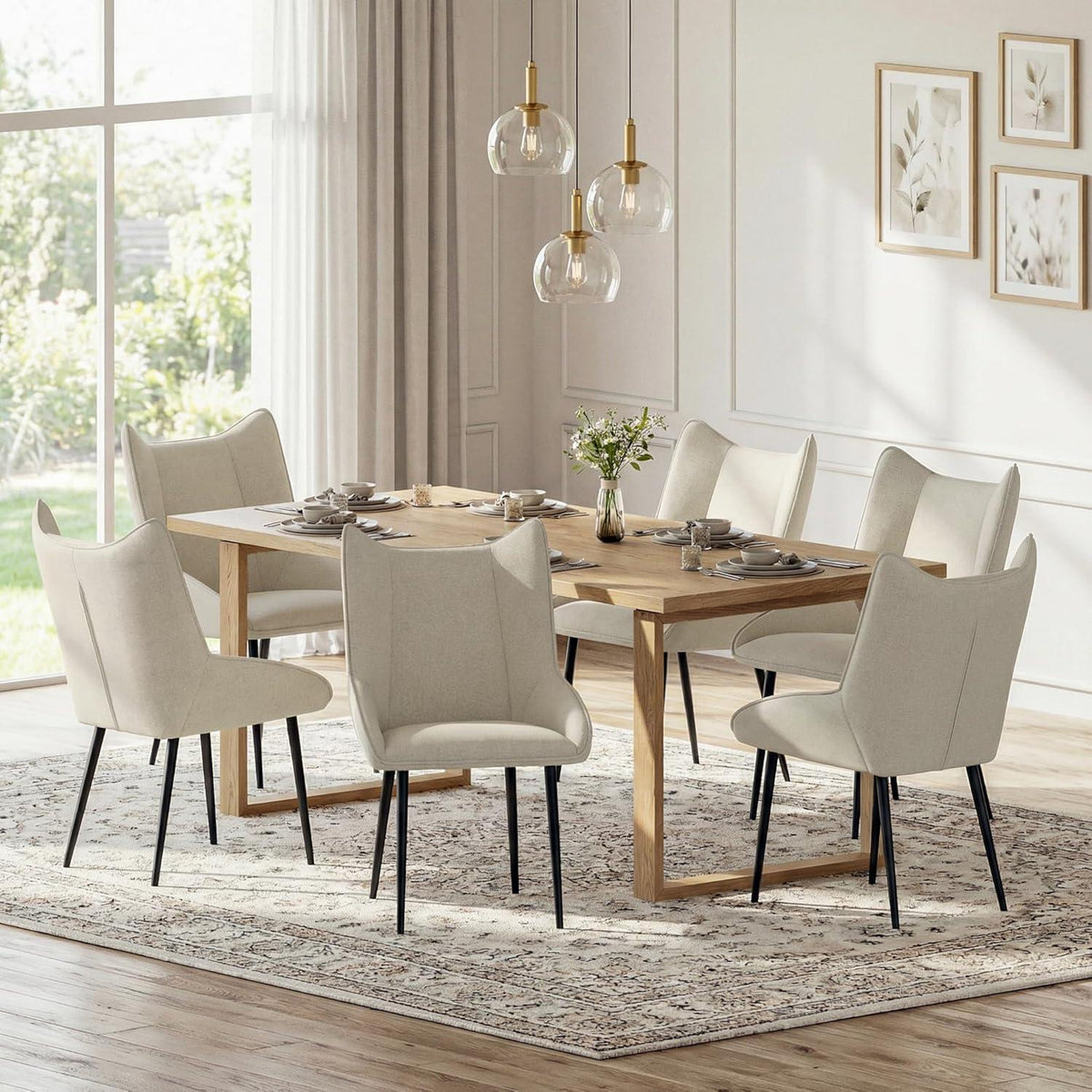 Moderner Esszimmerstuhl Set 4er – Beige, Leinen-Polyester Mix