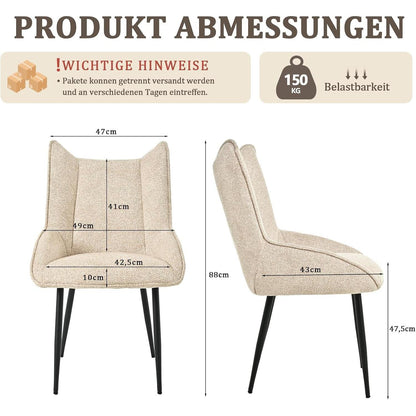 Moderner Esszimmerstuhl Set 6er – Samt Creme, Verstellbare Füße