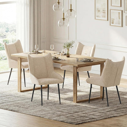 Moderner Esszimmerstuhl Set 6er – Samt Creme, Verstellbare Füße