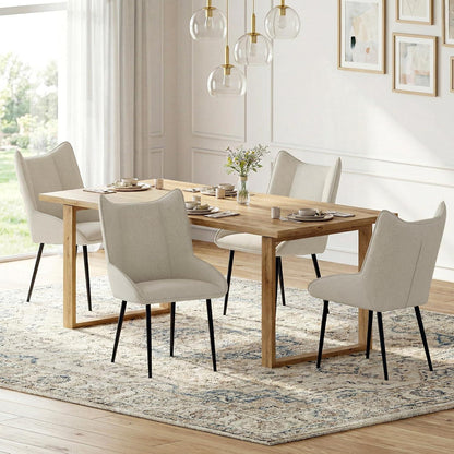 Moderner Esszimmerstuhl 2er Set Beige, Leinen-Polyester Mix