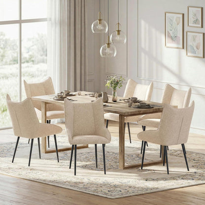 Moderner Esszimmerstuhl Set Creme - Samt, Verstellbare Füße