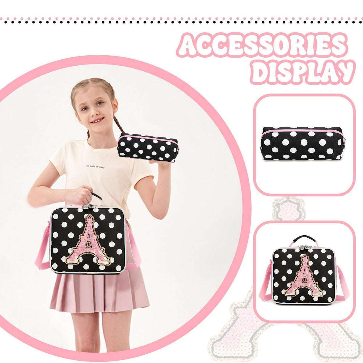 Schulranzen mit Rollen für Mädchen – Trolley Set mit Lunchtasche & Federmäppchen