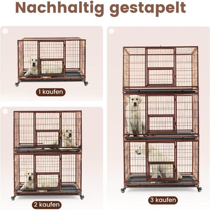 Faltbarer Hundekäfig mit 3 Türen – Braun, 82x52x56 cm