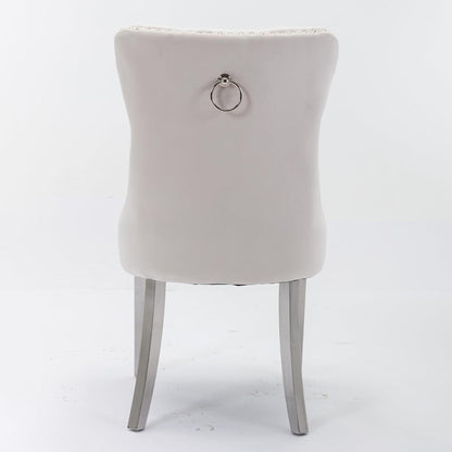 Esszimmerstühle Set 4er – Samt, Chrom & Nieten, Beige