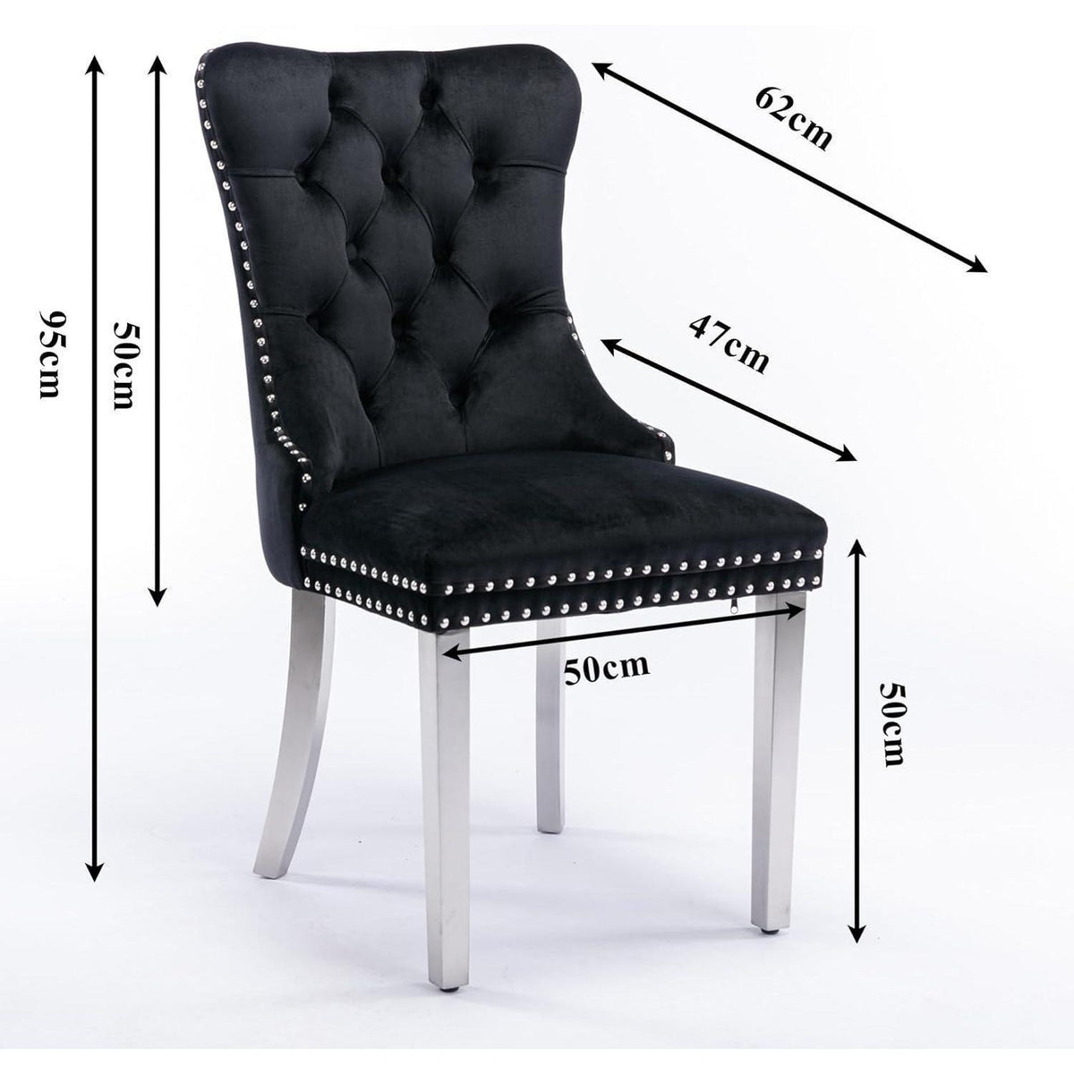 Esszimmerstühle 6er Set, Samt & Chrom, hohe Lehne Schwarz