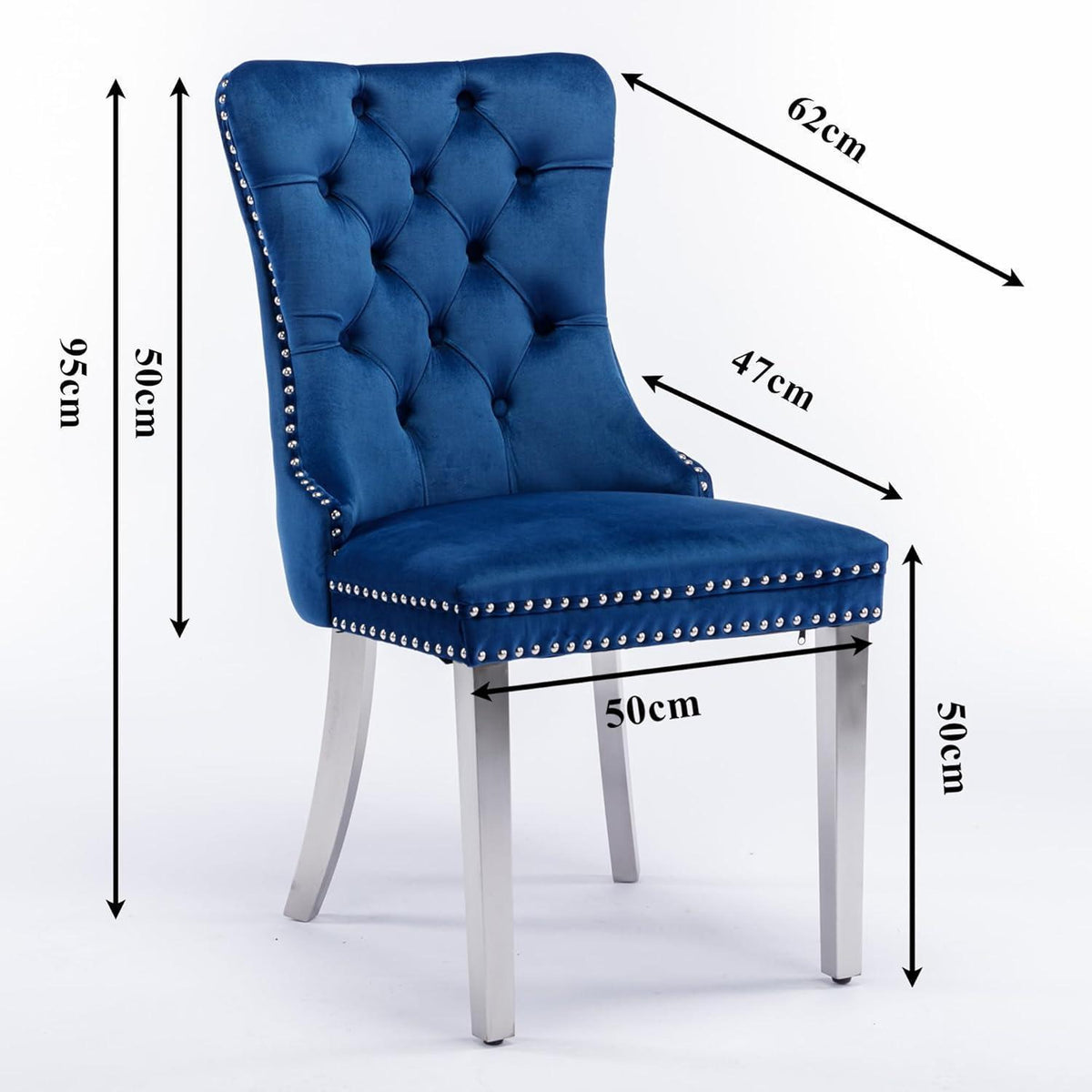 Esszimmerstuhl Set 2er – Samt, Blau & Chrom, Hohe Rückenlehne