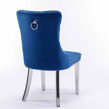 Esszimmerstühle 6er Set, Samt & Chrom, Blau