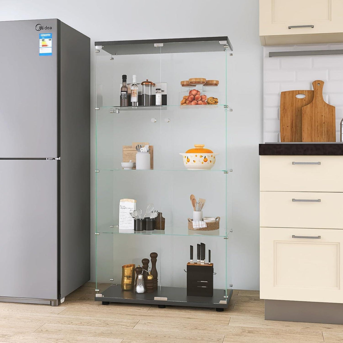 Glasvitrine Standvitrine 4 Etagen Schwarz