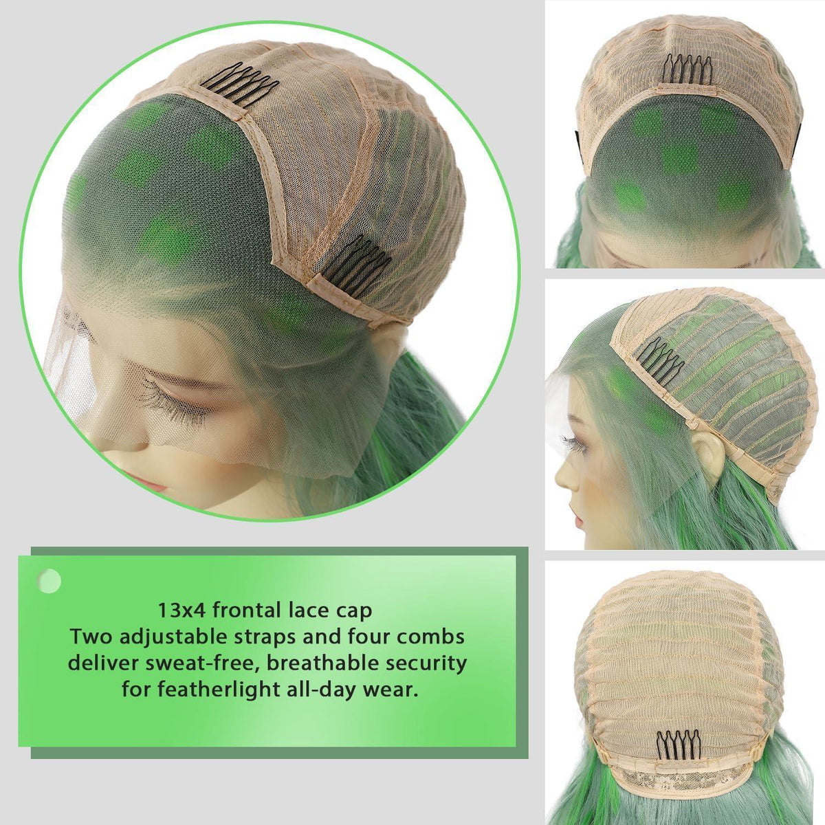 Grüne Wellige Lace Front Perücke – 24 Zoll Synthetik Perücke