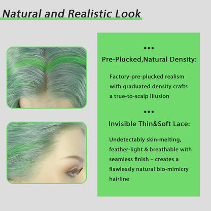 Grüne Wellige Lace Front Perücke – 24 Zoll Synthetik Perücke