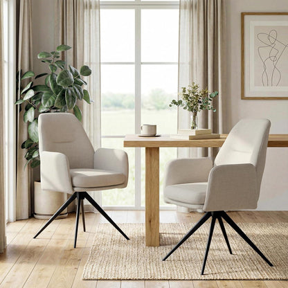 Drehbarer Esszimmerstuhl Beige 2er Set mit Armlehnen