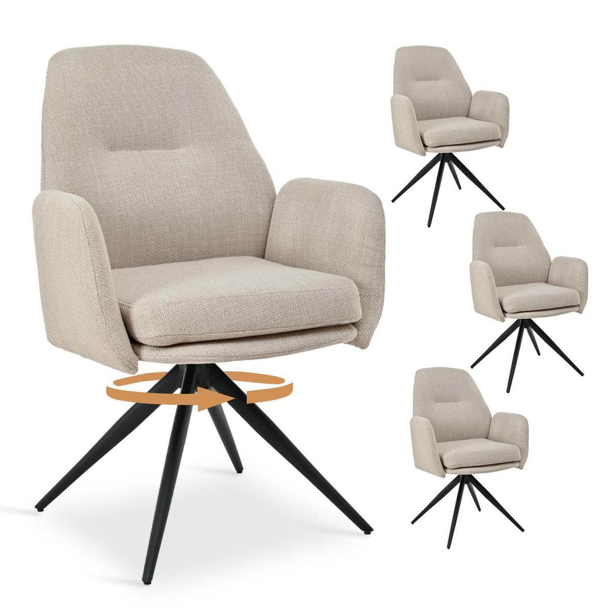 Drehbarer Esszimmerstuhl Set 4er – Beige, Gepolstert & Modern