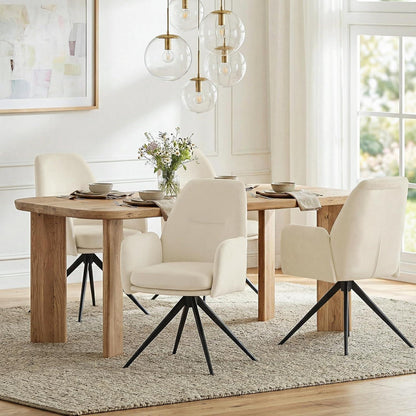 Drehstuhl Esszimmer 6er Set, Samt, Cremeweiß