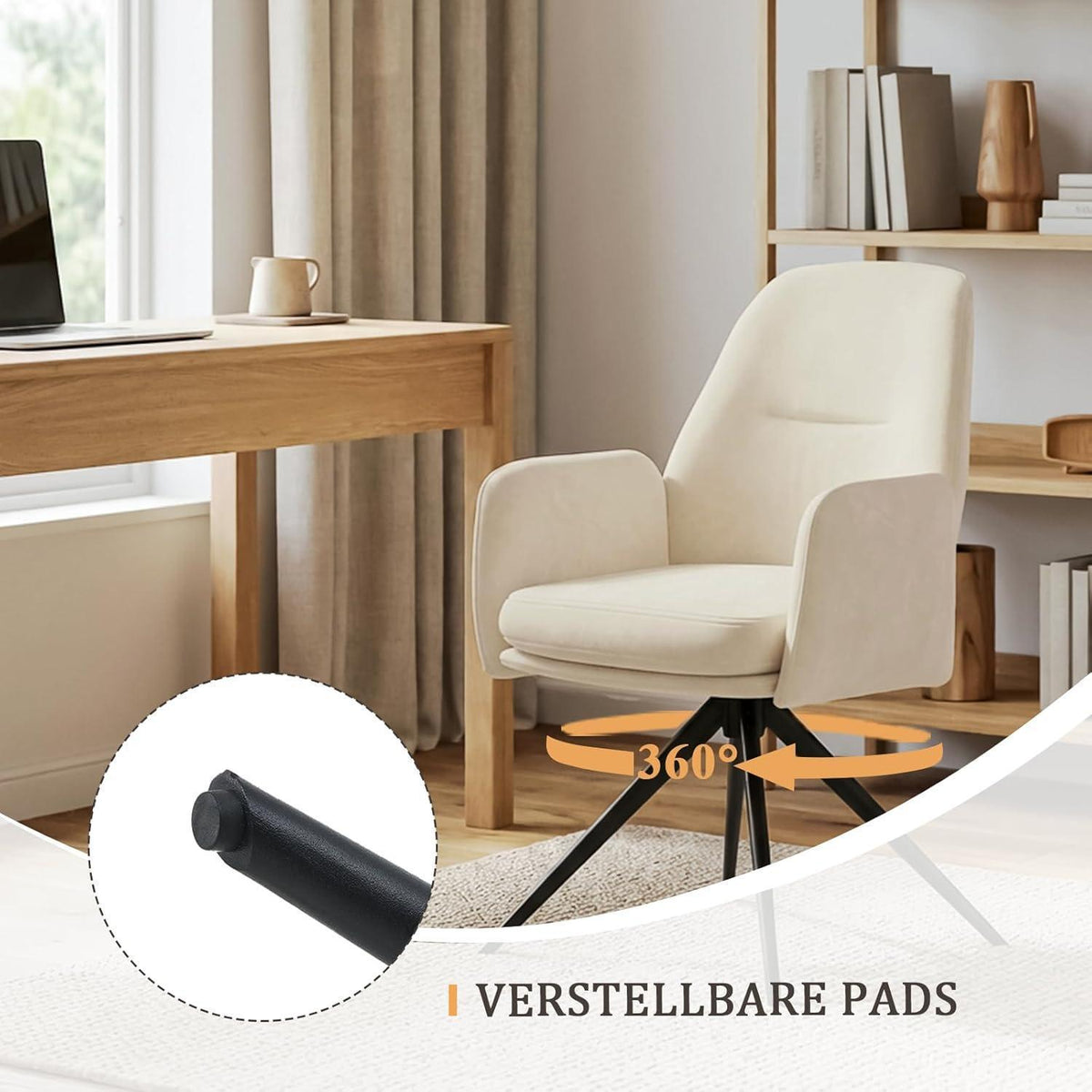 Drehstuhl Esszimmer 6er Set, Samt, Cremeweiß