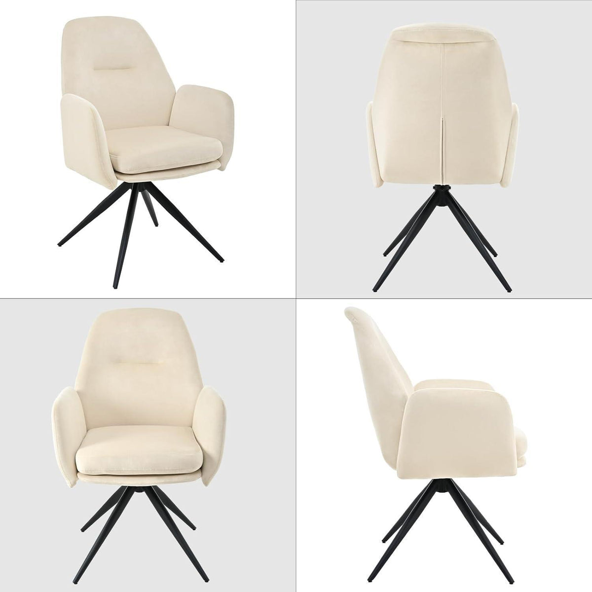 Drehstuhl Esszimmer 6er Set, Samt, Cremeweiß