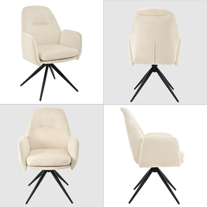 Drehstuhl Esszimmer 6er Set, Samt, Cremeweiß