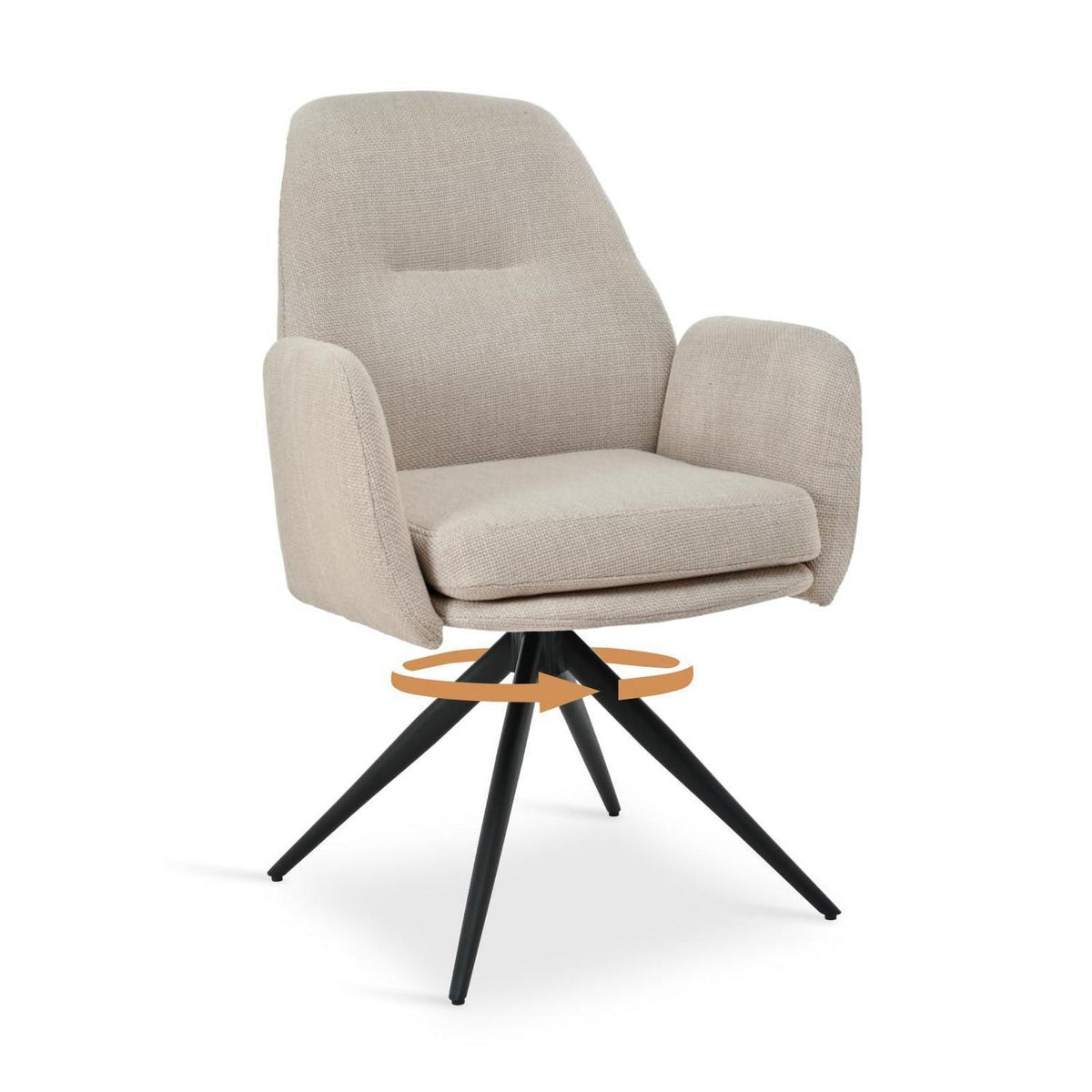 Drehbarer Esszimmerstuhl mit Armlehnen – Beige, 360° & Hochlehnig